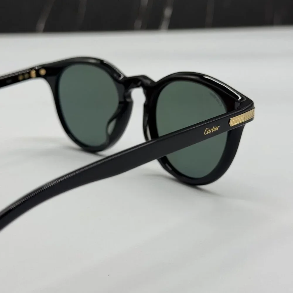 NEW CARTIER SUNGLASSES, ROUND BLACK GREEN EYEWEAR CARTIER CT0010S 004